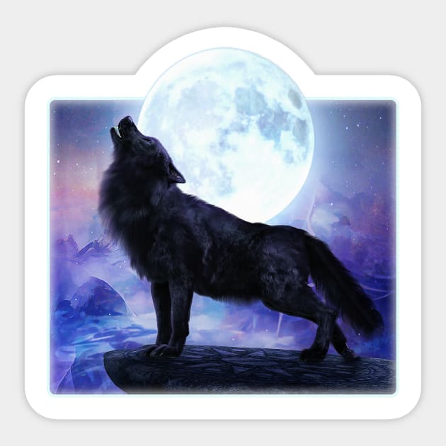 A howling wolf on a full moon Sticker by amithachapa